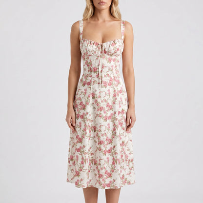 Floressa | Women's Floral Print Midi Dress with Corset Bodice | Elegant Summer Dress for Wedding Guests 4