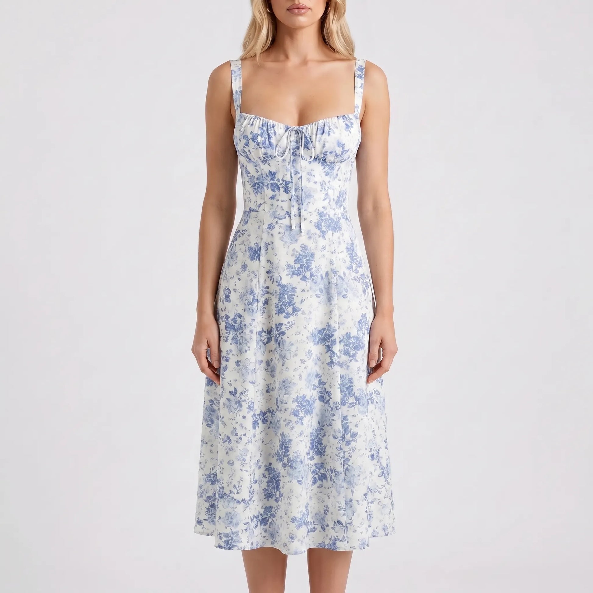 Floressa | Women's Floral Print Midi Dress with Corset Bodice | Elegant Summer Dress for Wedding Guests 5