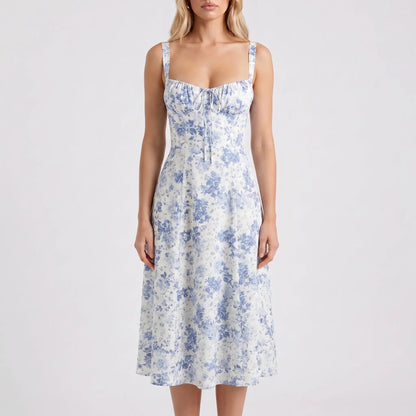 Floressa | Women's Floral Print Midi Dress with Corset Bodice | Elegant Summer Dress for Wedding Guests 5