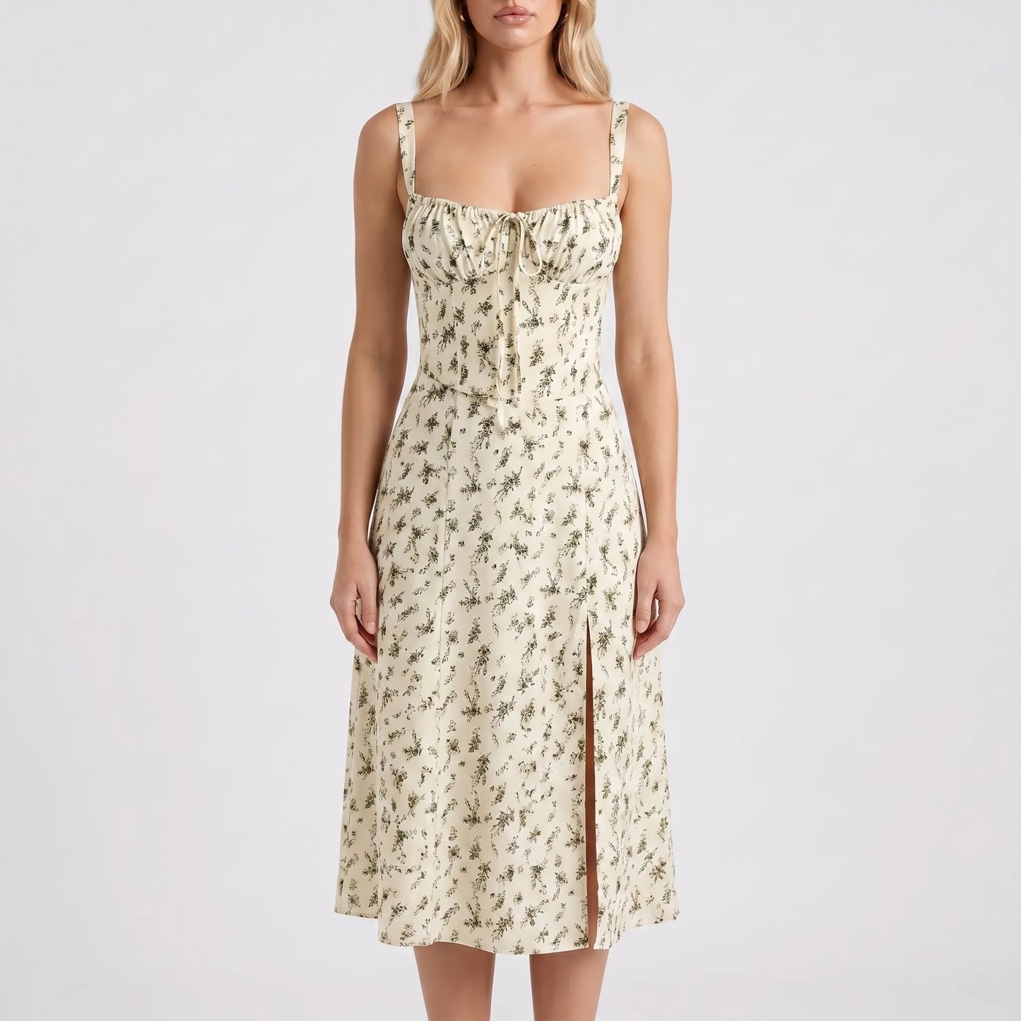 Floressa | Women's Floral Print Midi Dress with Corset Bodice | Elegant Summer Dress for Wedding Guests 6
