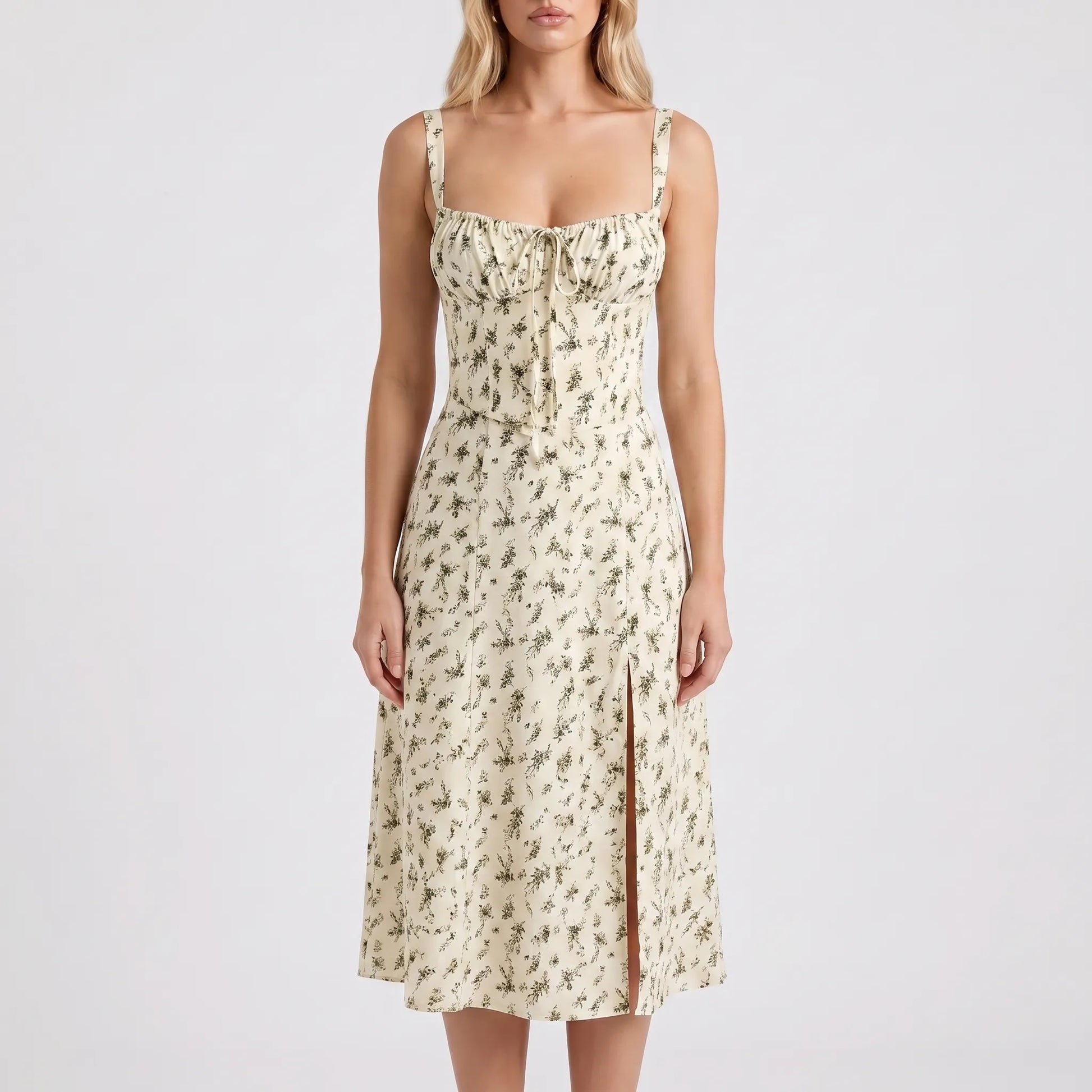 Floressa | Women's Floral Print Midi Dress with Corset Bodice | Elegant Summer Dress for Wedding Guests 6