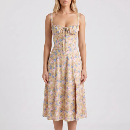 Floressa | Women's Floral Print Midi Dress with Corset Bodice | Elegant Summer Dress for Wedding Guests 7