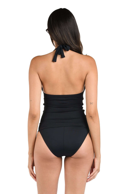 Island Goddess Halter Tankini Top - Black