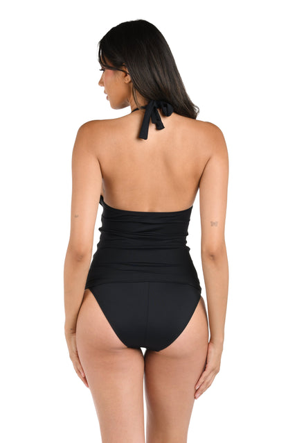 Island Goddess Halter Tankini Top - Black