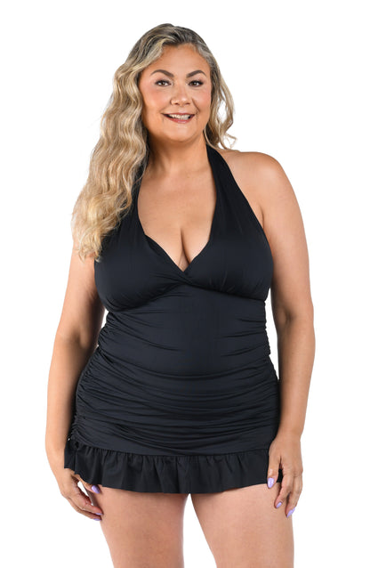 Island Goddess Halter Tankini Top - Black