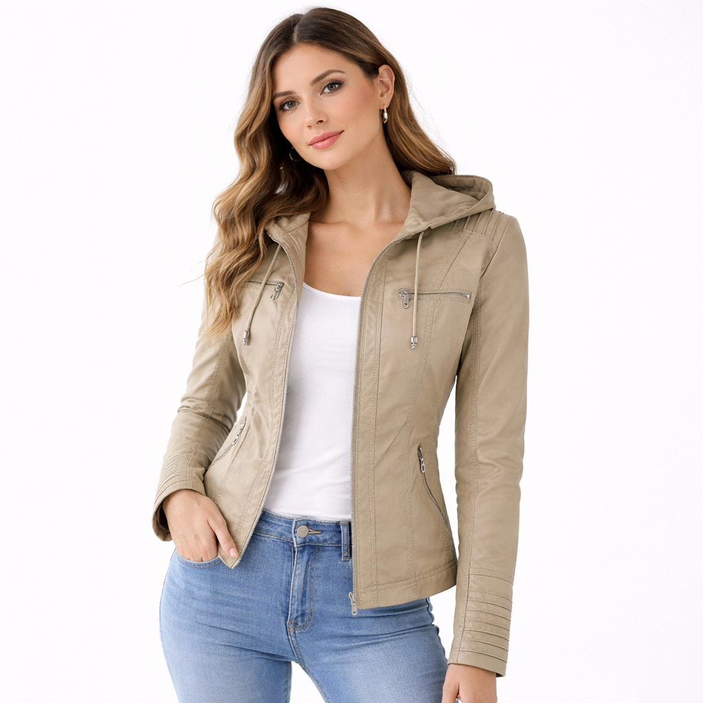 Carolina | Elegant Leather Jacket with Detachable Hood