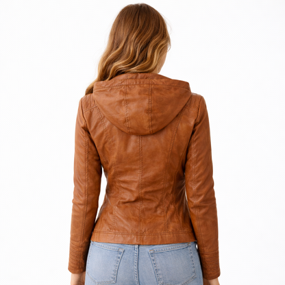 Carolina | Elegant Leather Jacket with Detachable Hood