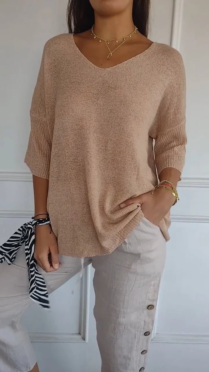 Lightweight V-Neck Knit Top | Women's Top 3/4 Sleeve Casual Wear 2