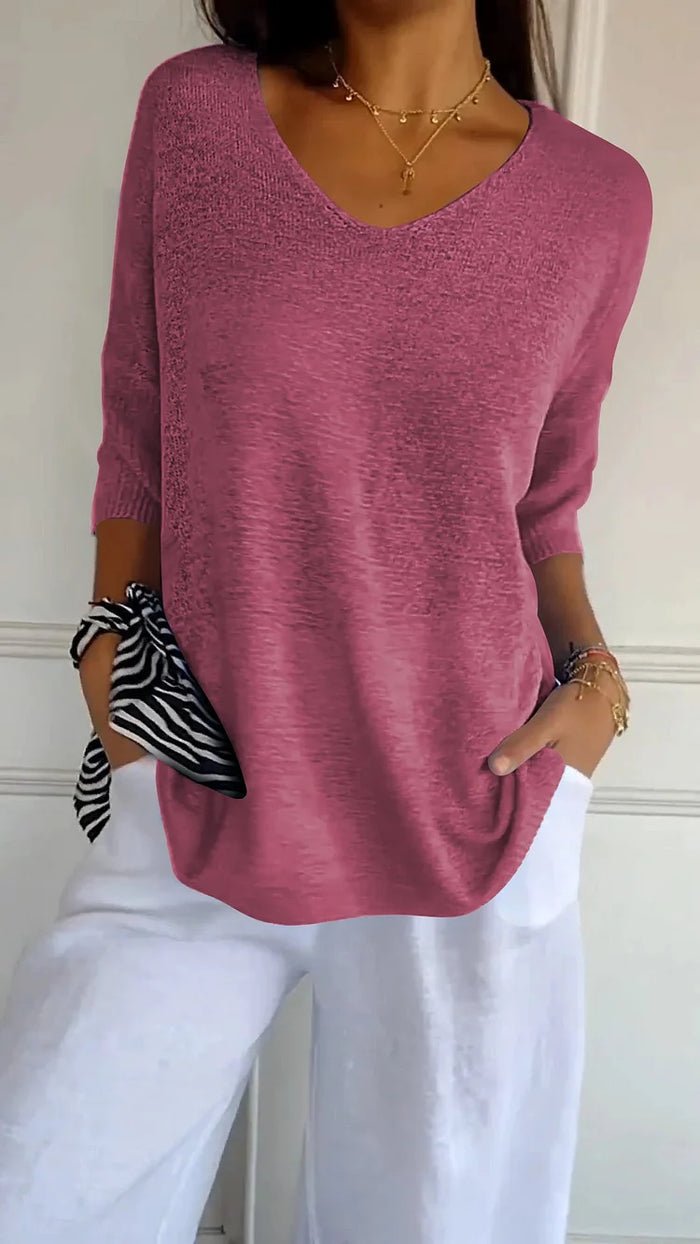 Lightweight V-Neck Knit Top | Women's Top 3/4 Sleeve Casual Wear 3