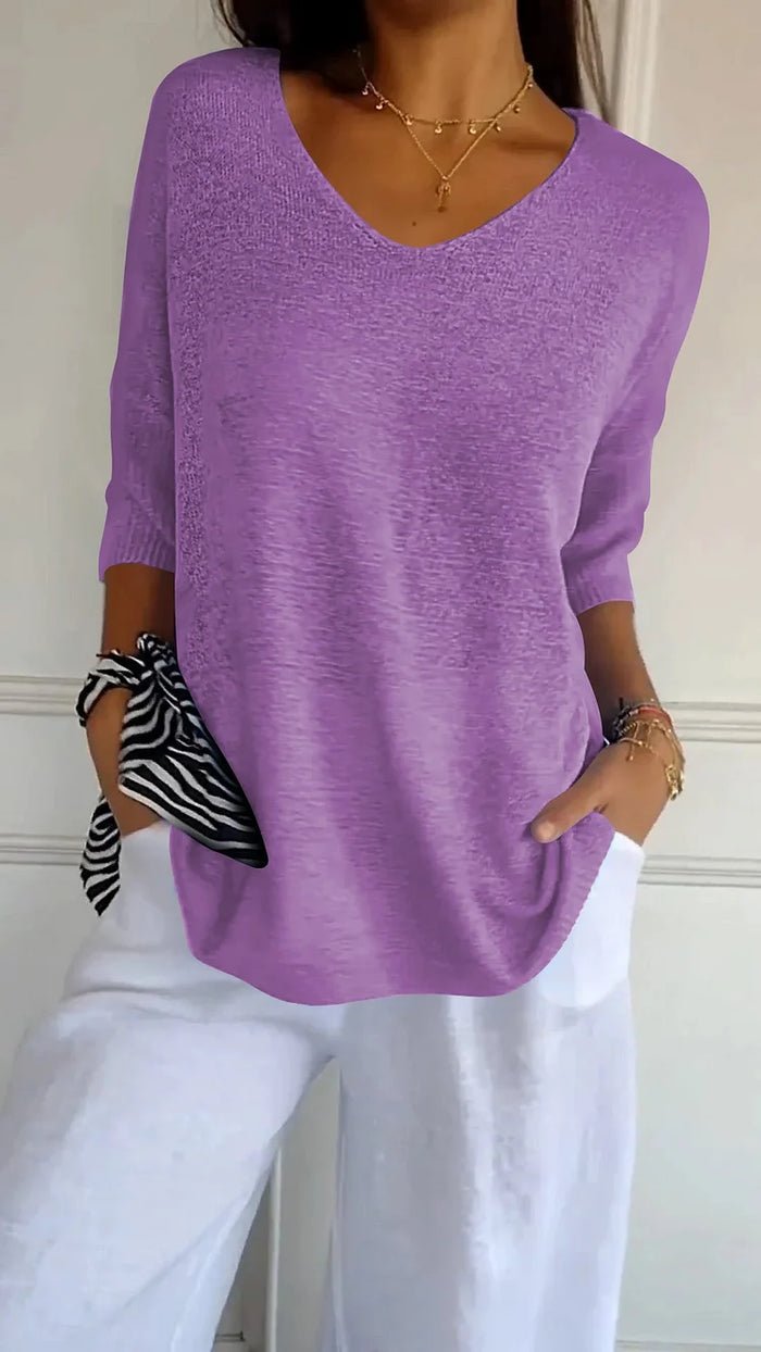 Lightweight V-Neck Knit Top | Women's Top 3/4 Sleeve Casual Wear 4