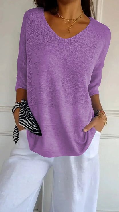 Lightweight V-Neck Knit Top | Women's Top 3/4 Sleeve Casual Wear 4