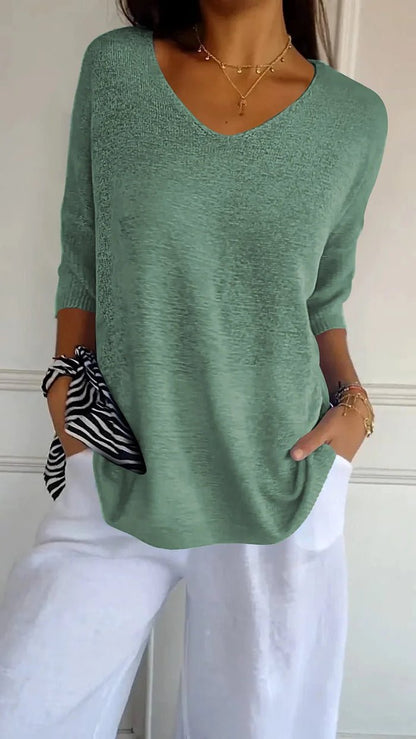 Lightweight V-Neck Knit Top | Women's Top 3/4 Sleeve Casual Wear 6