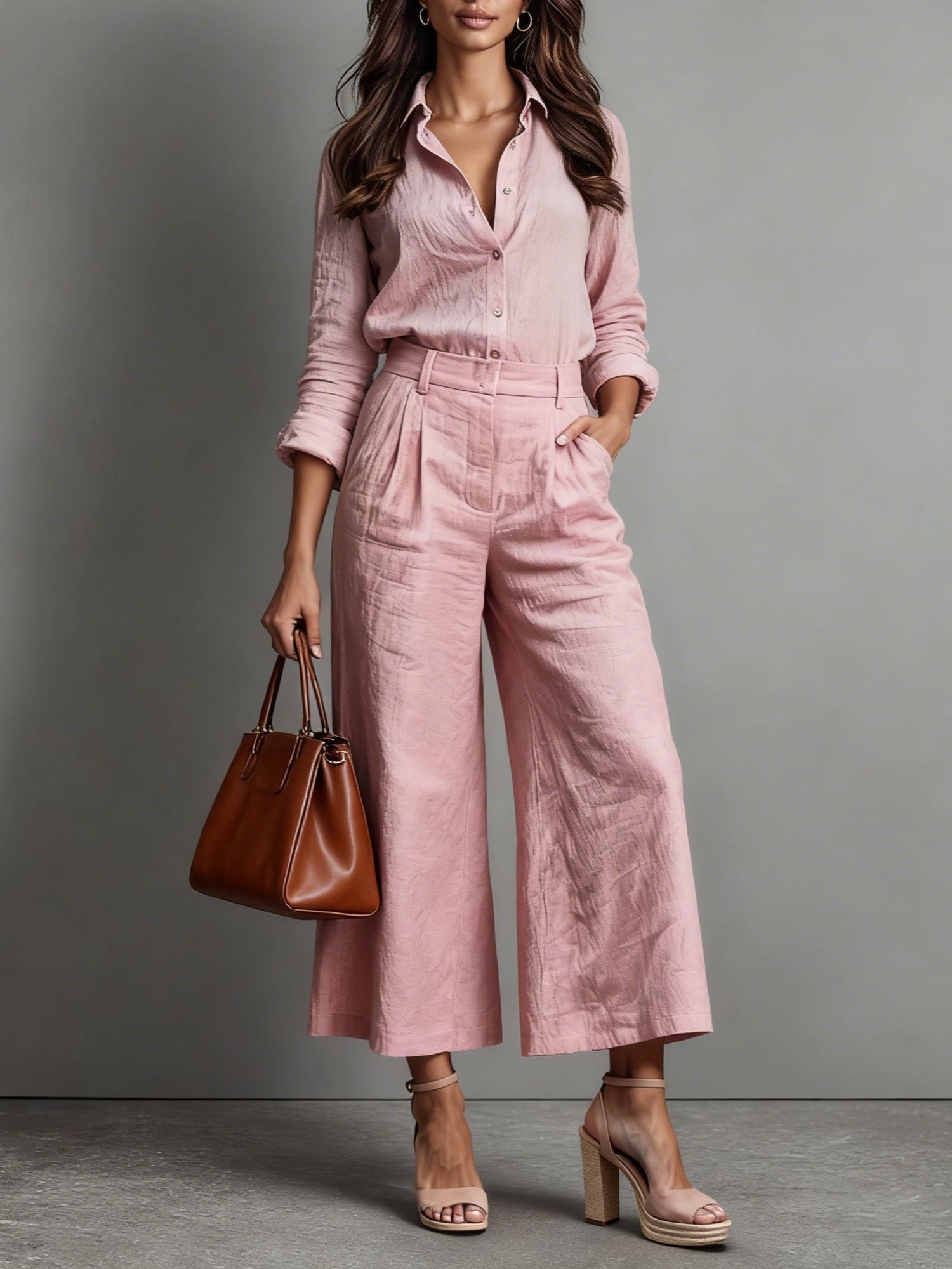 Linen Capri Pants and Loose Shirt Set | Women's Clothing 0