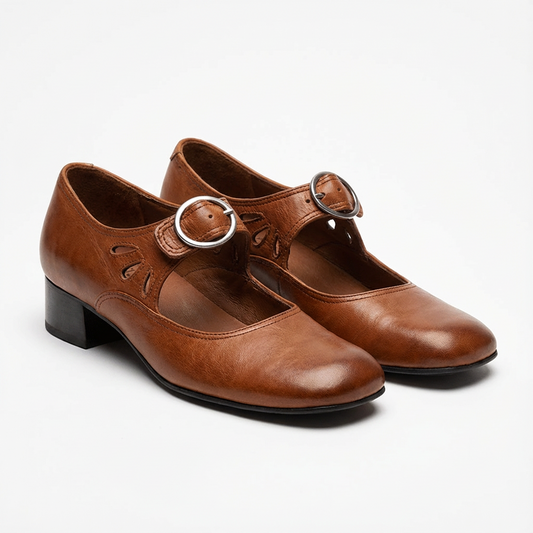 Lucia | Women's Mary Jane Shoes with Round Buckle and Cutout Details | Vintage