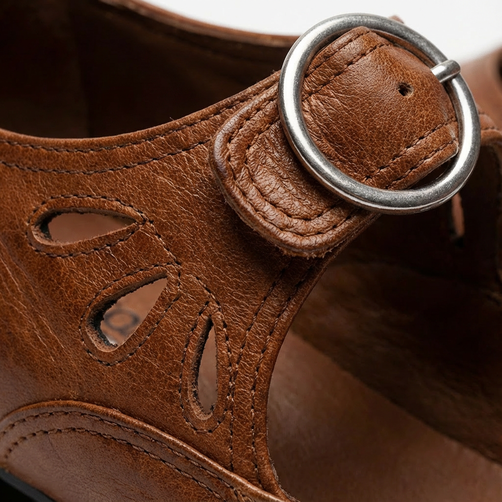 Lucia | Women's Mary Jane Shoes with Round Buckle and Cutout Details | Vintage