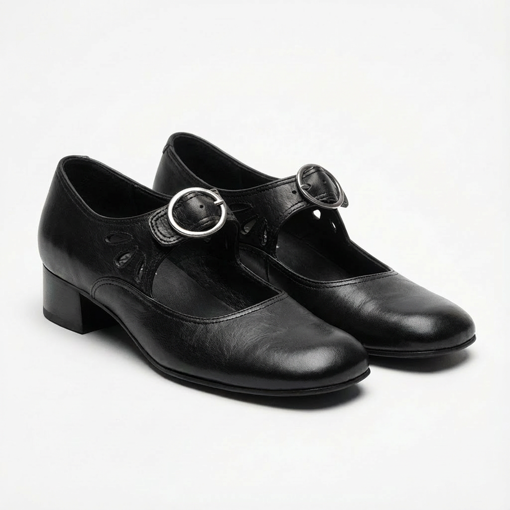Lucia | Women's Mary Jane Shoes with Round Buckle and Cutout Details | Vintage