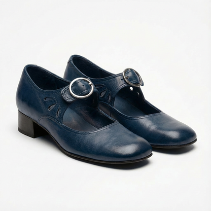 Lucia | Women's Mary Jane Shoes with Round Buckle and Cutout Details | Vintage