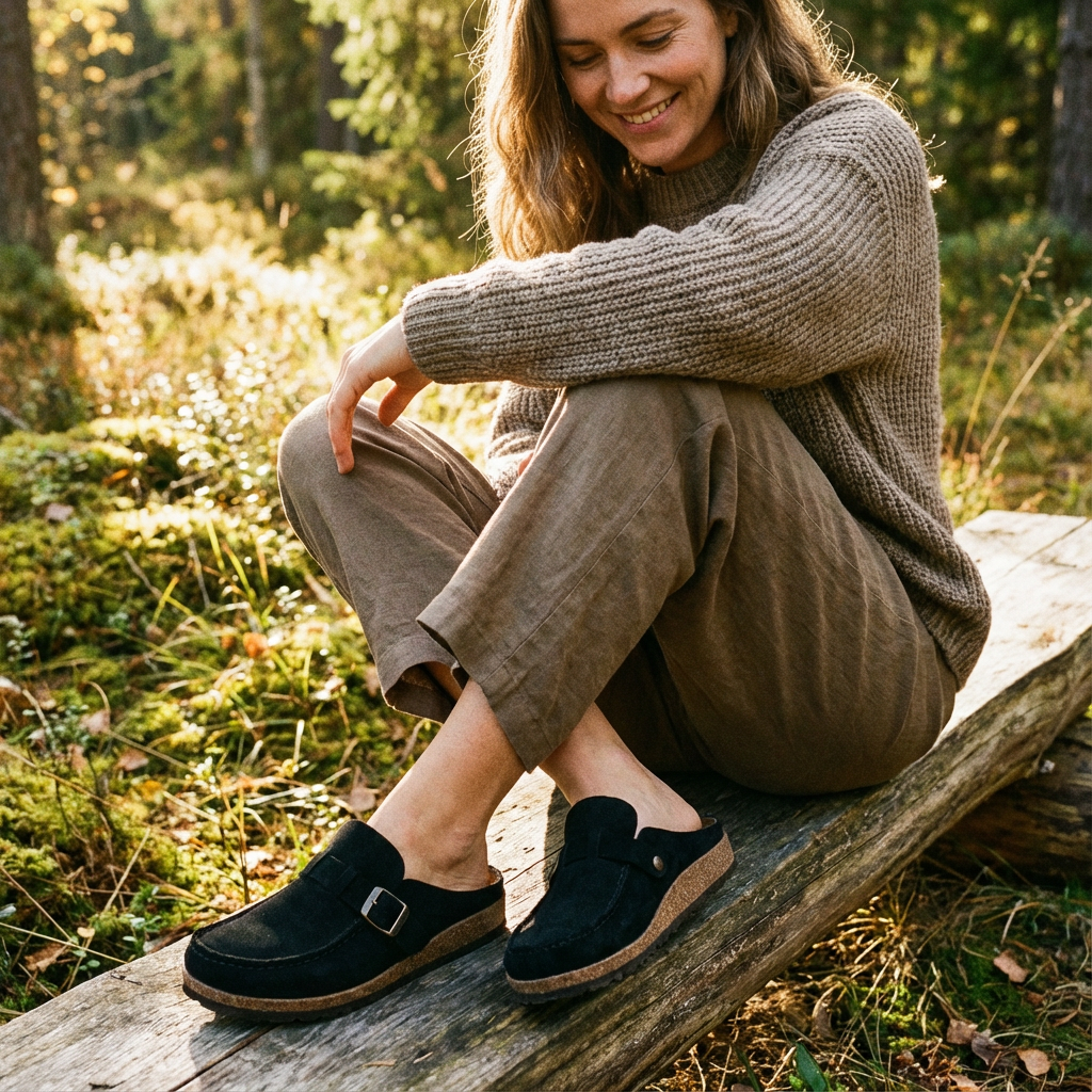 Lucia | Women's Mule Clogs with Adjustable Buckle and Decorative Stitching | Retro