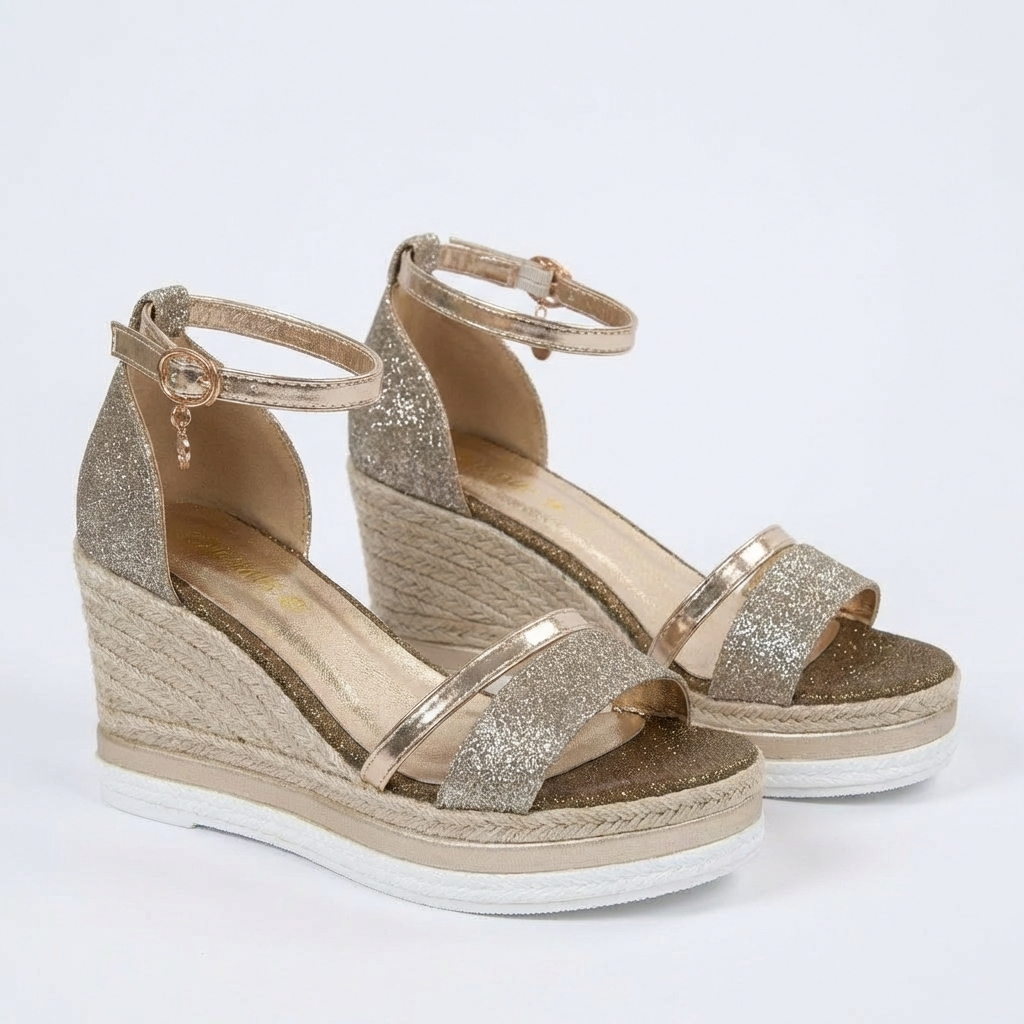 Luna | Women's Wedge Sandals with Shiny Finish and Ankle Strap | Glamorous