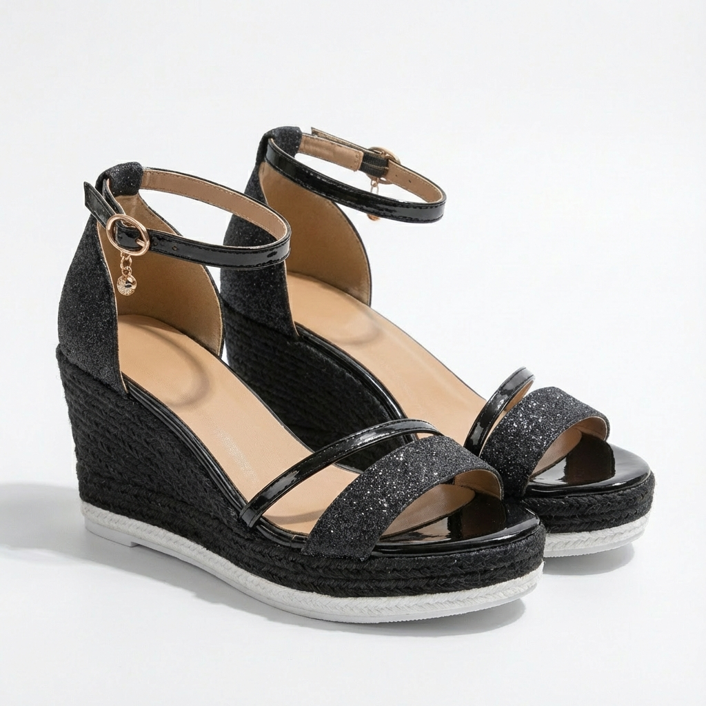 Luna | Women's Wedge Sandals with Shiny Finish and Ankle Strap | Glamorous