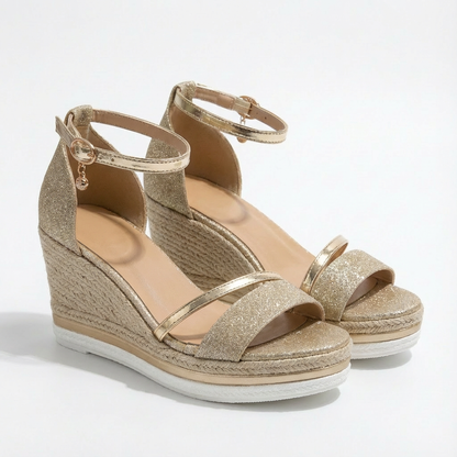 Luna | Women's Wedge Sandals with Shiny Finish and Ankle Strap | Glamorous