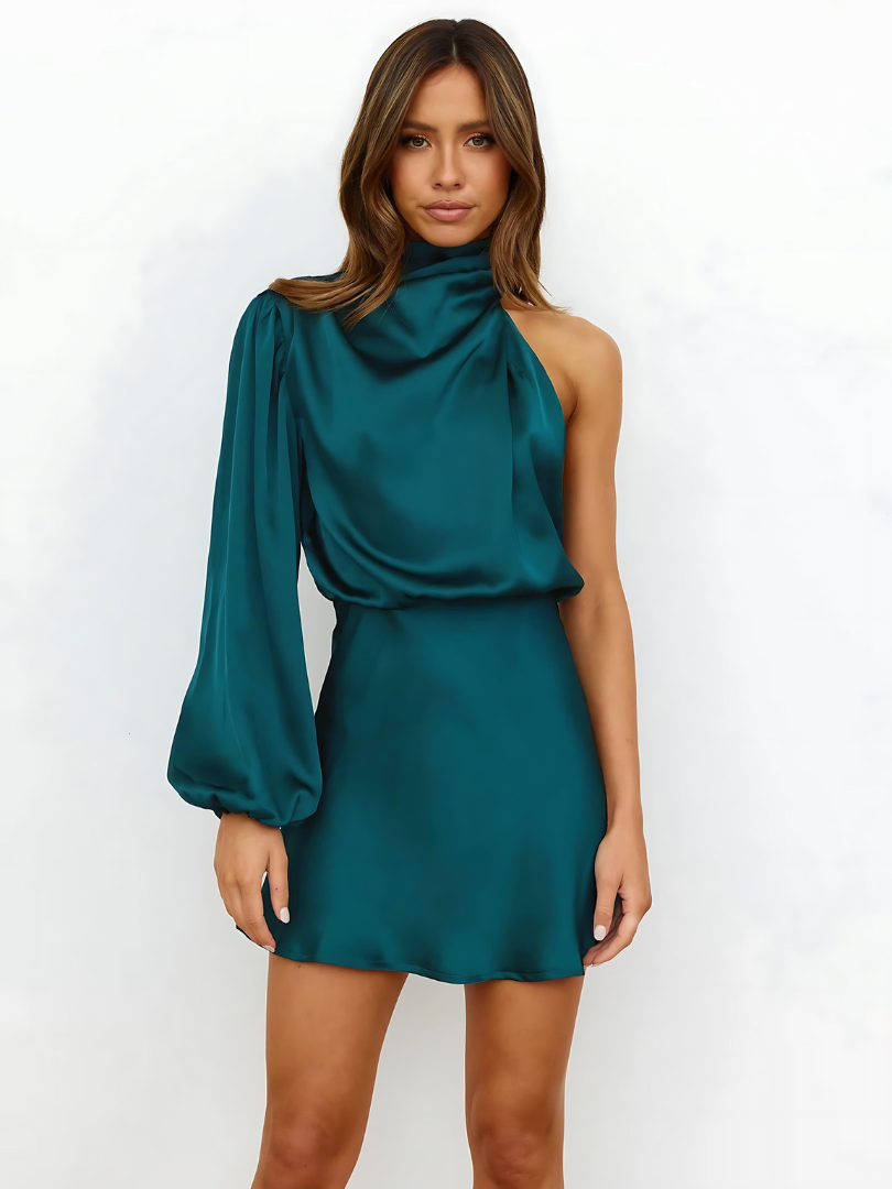 MADDIE – Elegant one-shoulder satin evening dress for women