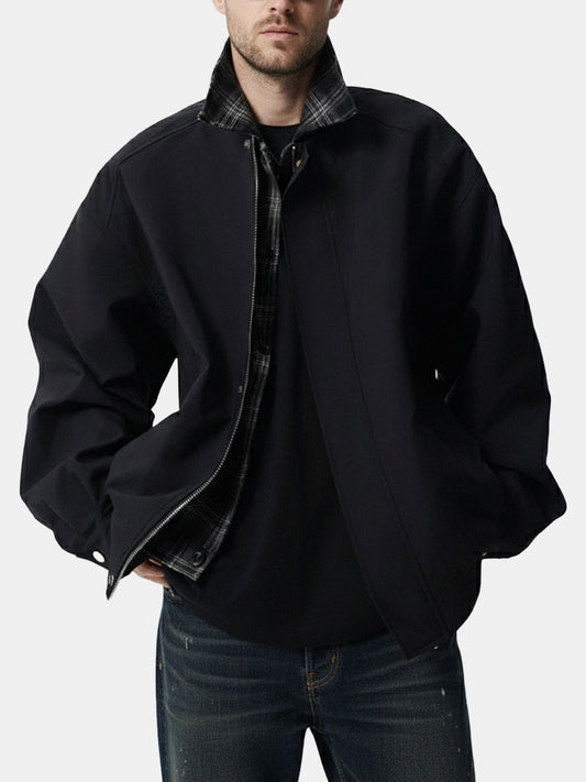 Men's Plaid Collar Zip-Up Bomber Jacket | Men's Winter Jacket 0