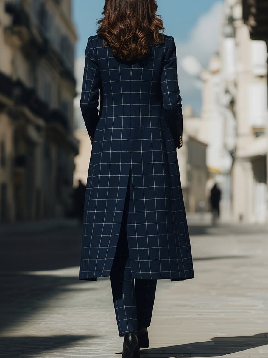 Navy Checkered Suit Set | Three-Piece Tailored Ensemble 3