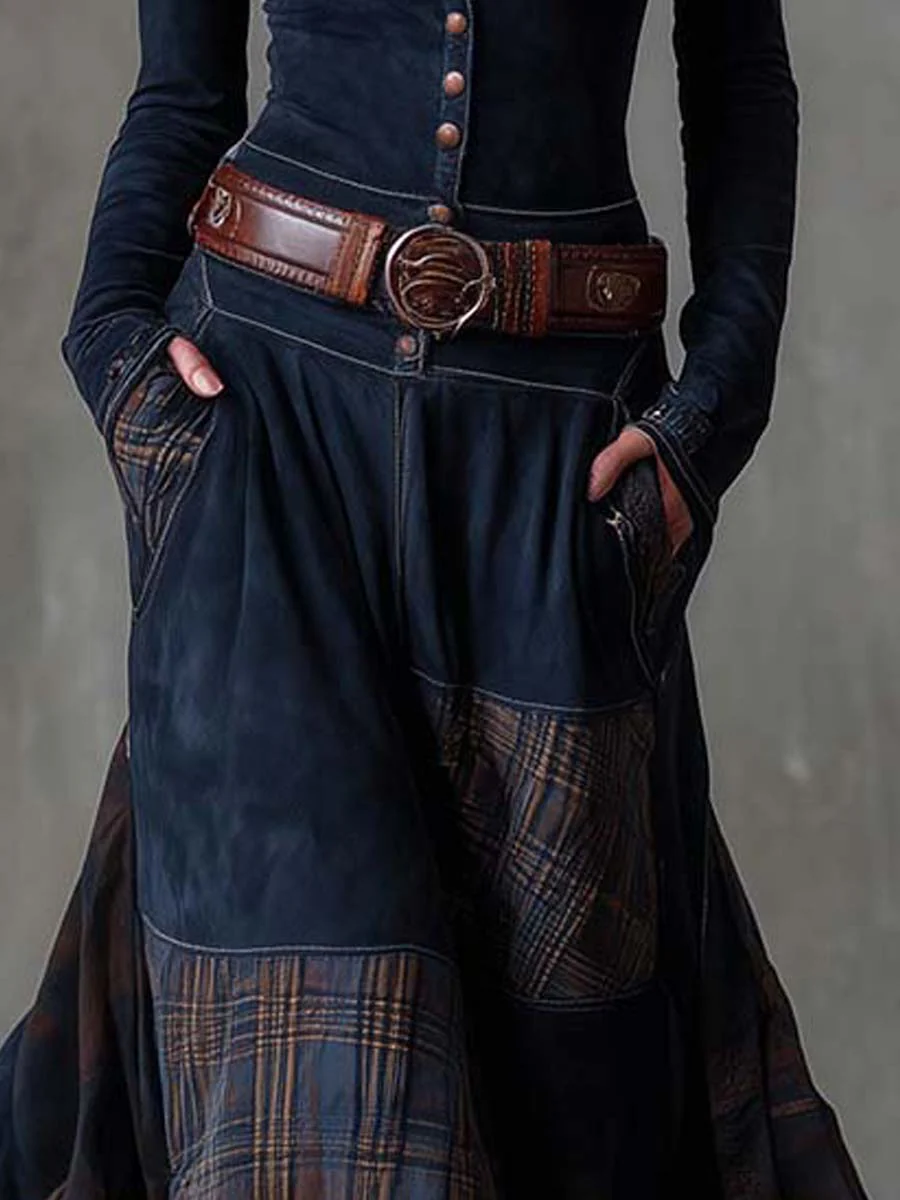 Navy Plaid Vintage Maxi Dress | Women's Dress 3