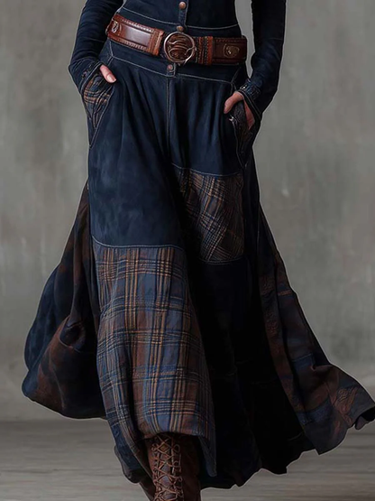 Navy Plaid Vintage Maxi Dress | Women's Dress 4