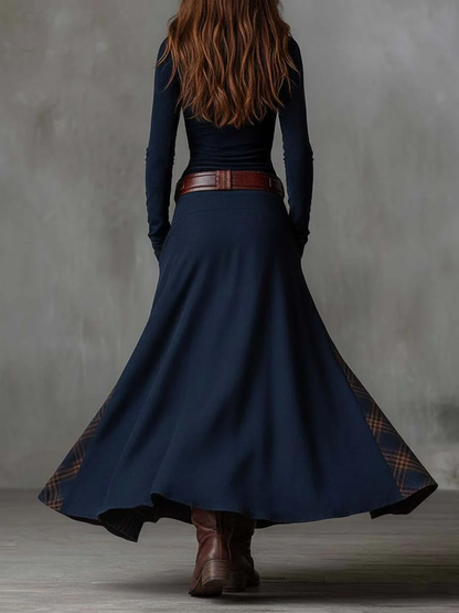 Navy Plaid Vintage Maxi Dress | Women's Dress 5