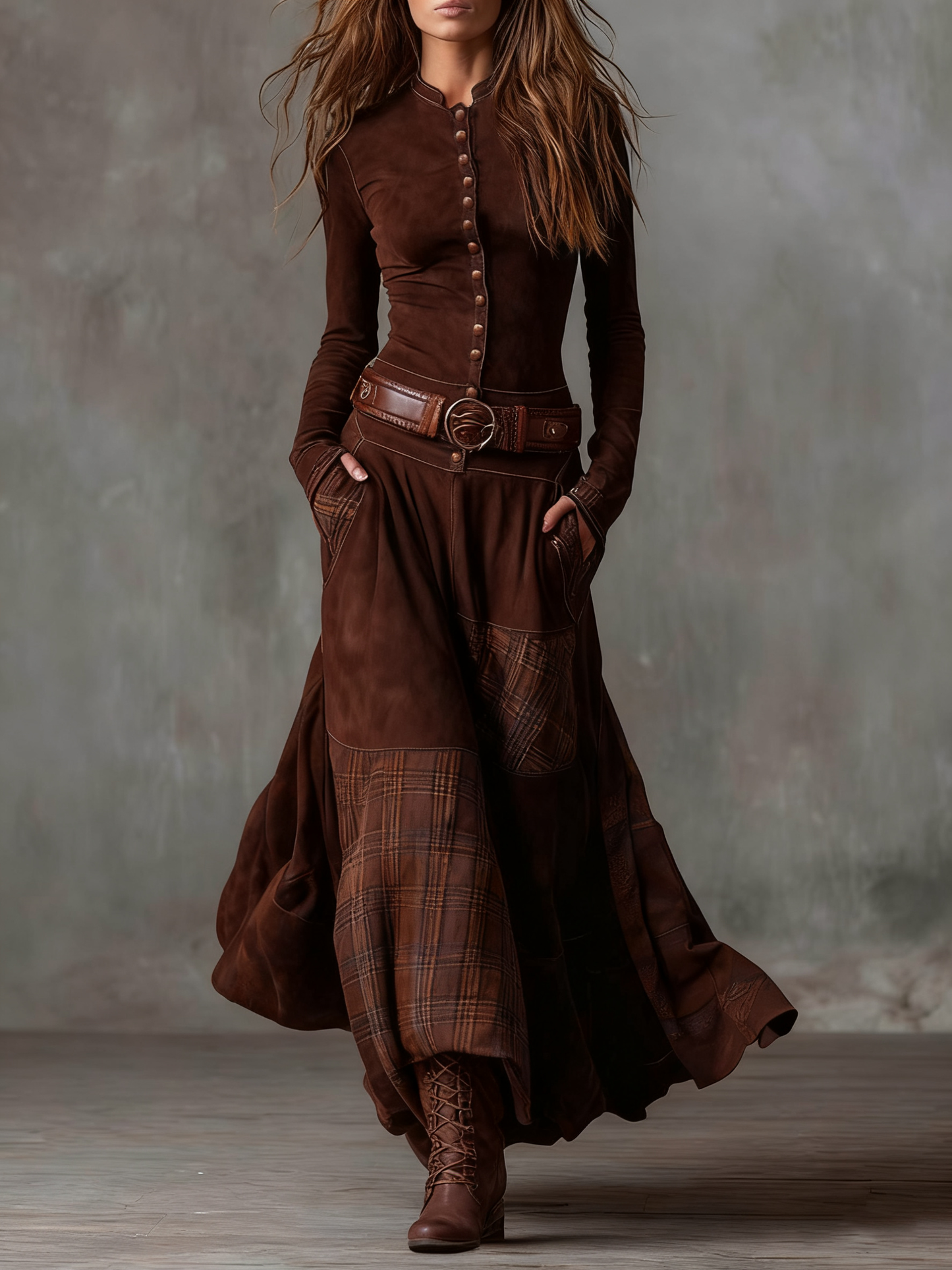 Navy Plaid Vintage Maxi Dress | Women's Dress 6