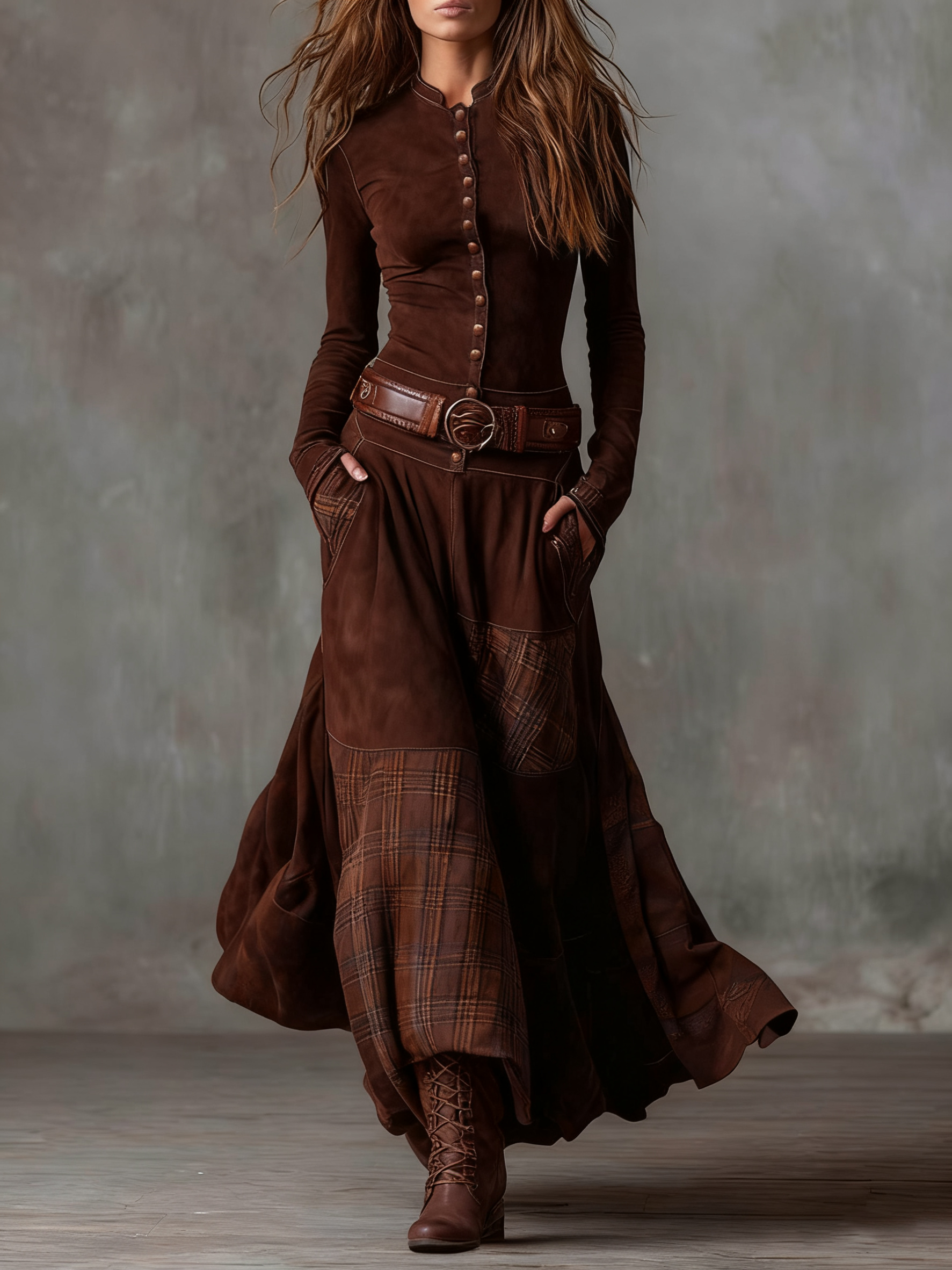 Navy Plaid Vintage Maxi Dress | Women's Dress 6