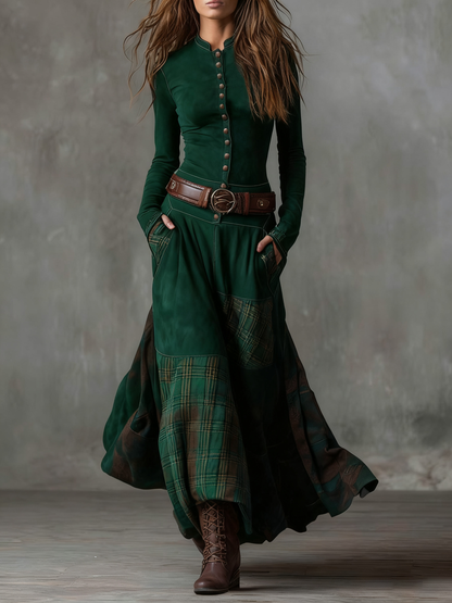 Navy Plaid Vintage Maxi Dress | Women's Dress 7
