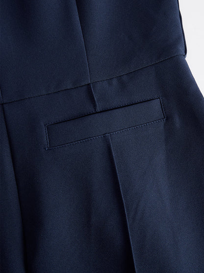 Navy Sleeveless Plunge-Neck Wide-Leg Jumpsuit