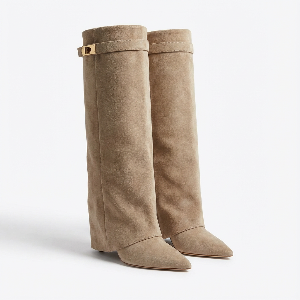 Nicole | Women's Knee-High Boots with Wide Heel and Pointed Toe