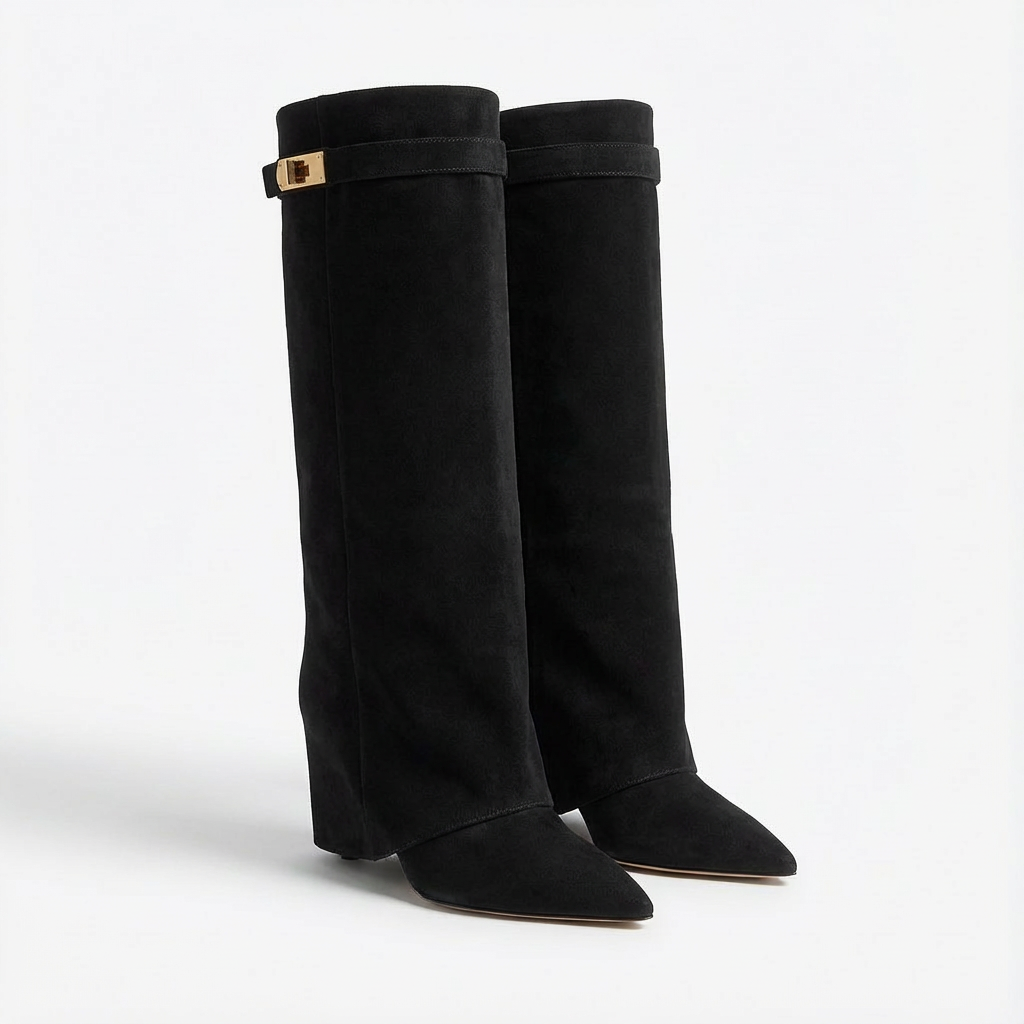 Nicole | Women's Knee-High Boots with Wide Heel and Pointed Toe