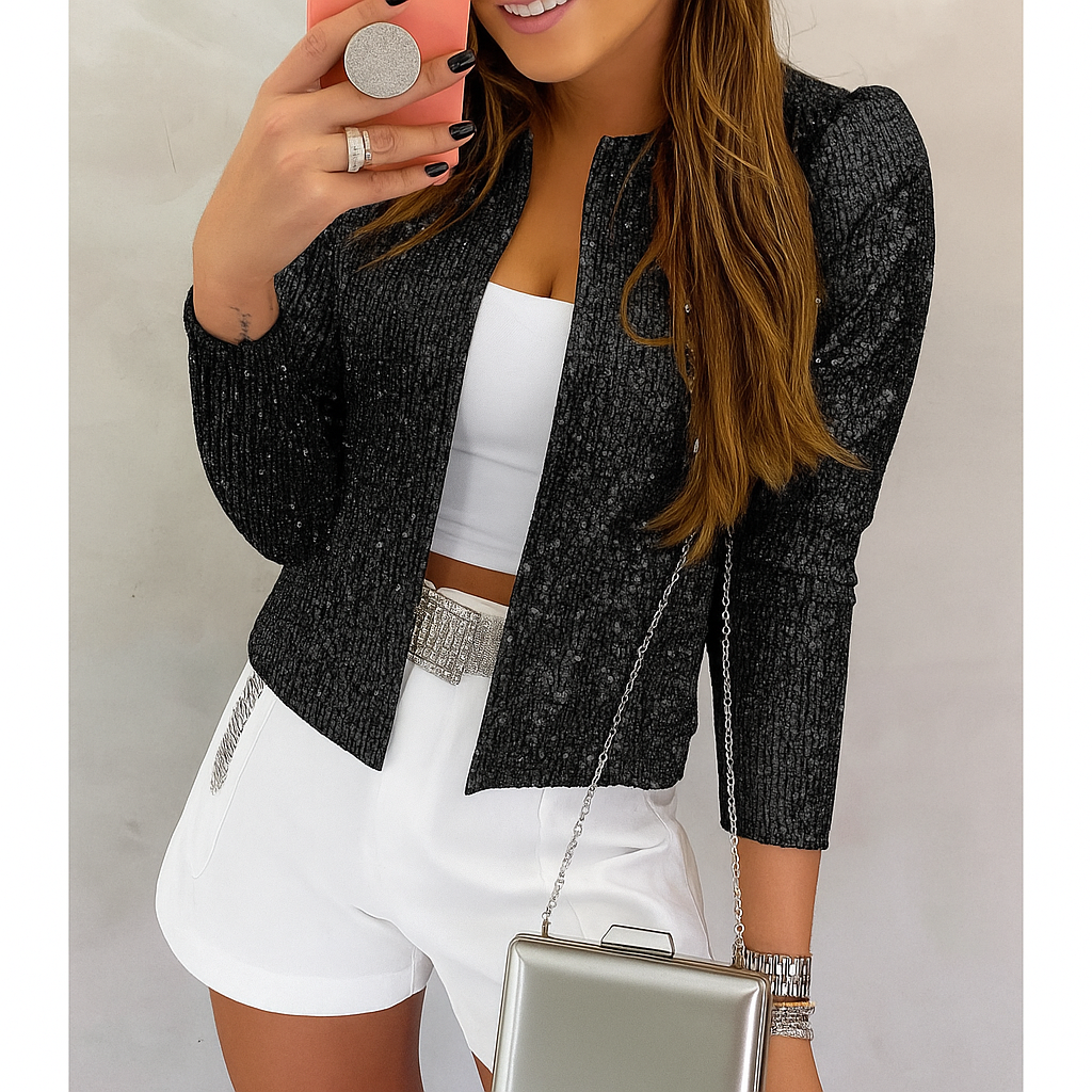 Olive Glitter Jacket | Women's Chic Party Jacket 1