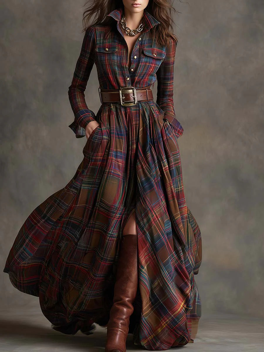 Reddish Brown Plaid Maxi Dress | Women's Summer Dress 0