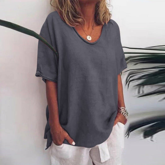 Relaxed Scoop Neck Tee | Women's T Shirt in Cotton Blend 0