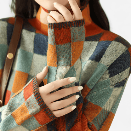 Sanne | Elegant Cashmere Patchwork Turtleneck Sweater 2