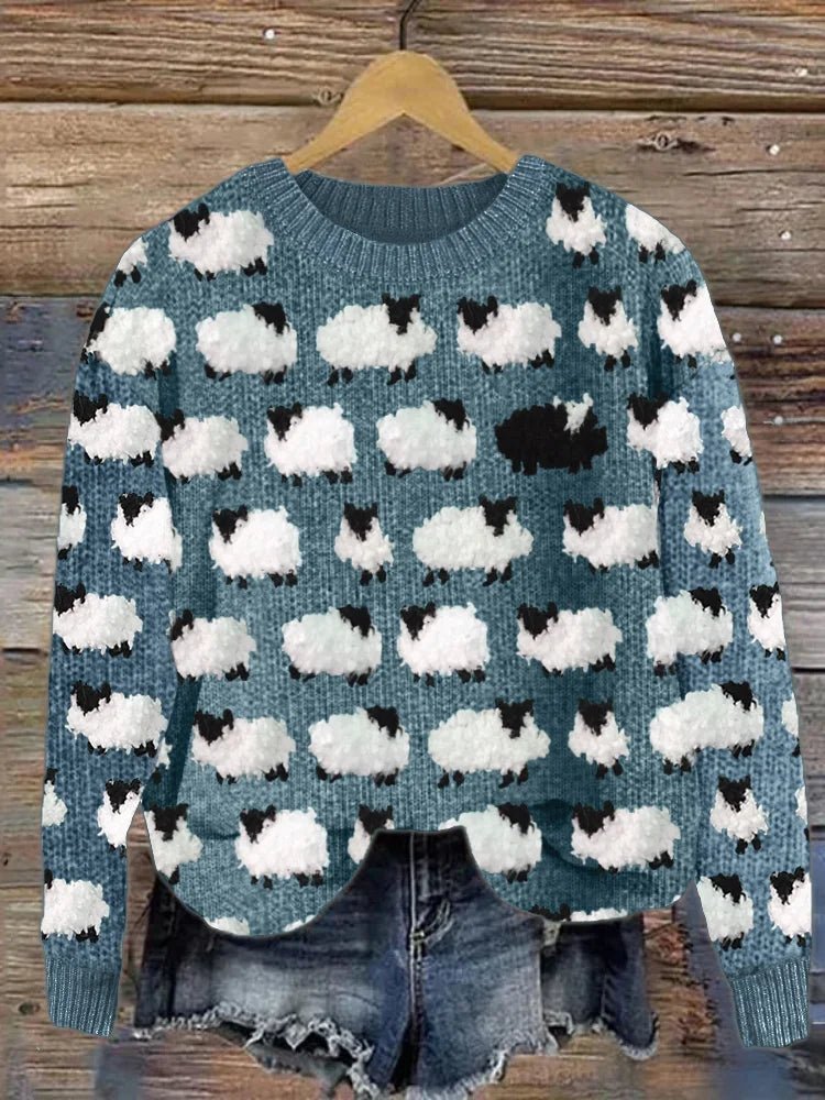 Sheep-Print Sweater | Casual Knit Top for Women 1