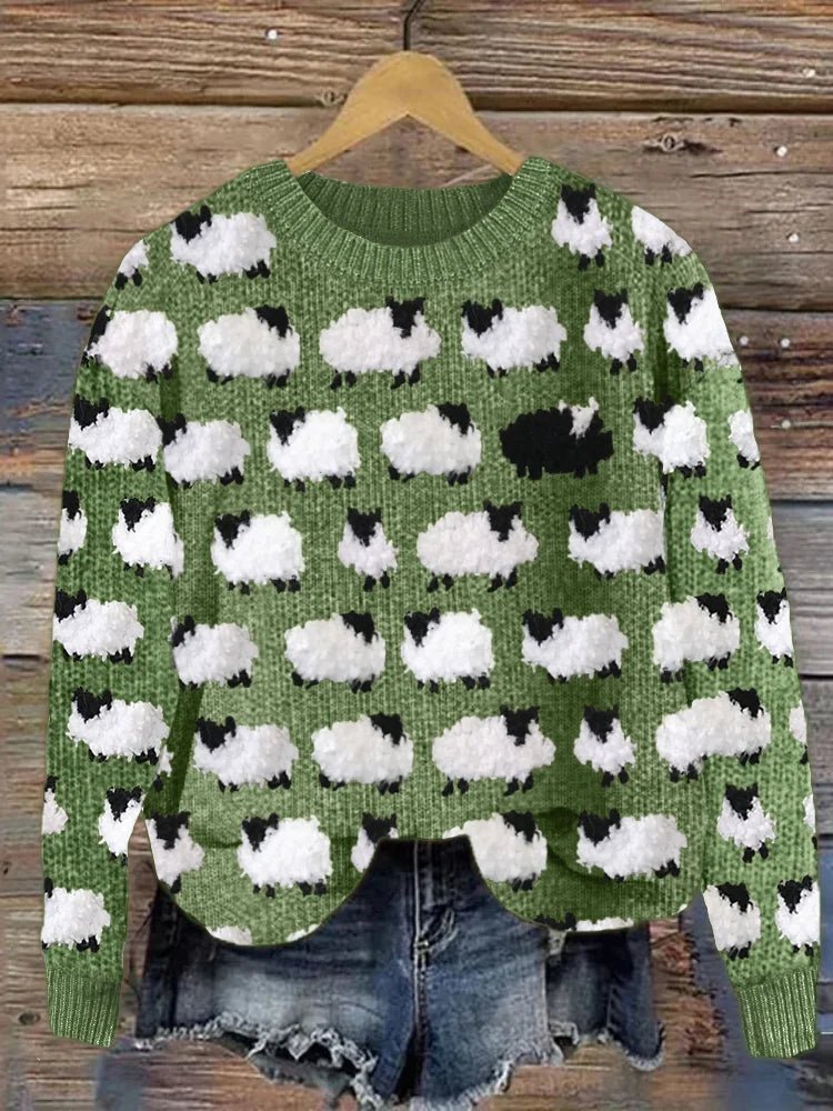 Sheep-Print Sweater | Casual Knit Top for Women 2