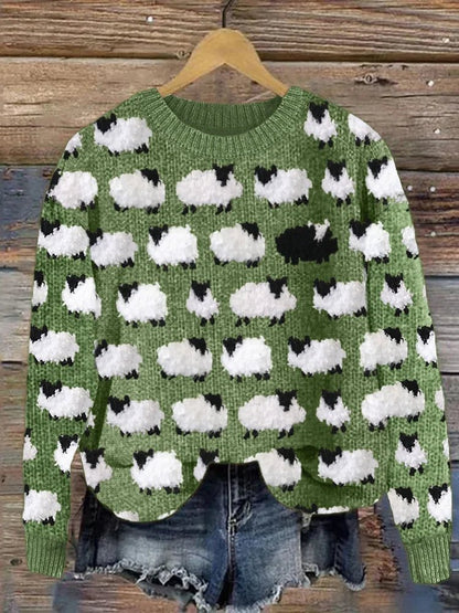 Sheep-Print Sweater | Casual Knit Top for Women 2