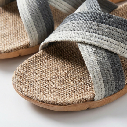 Sofia | Women's House Slippers with Crisscross Straps and Linen Insole | Natural