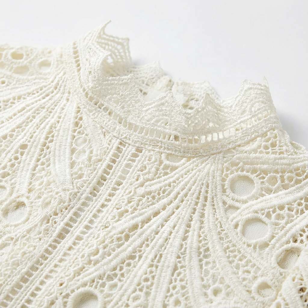 Sofia | Women's Midi Dress with English Embroidery and High Neck | Elegant