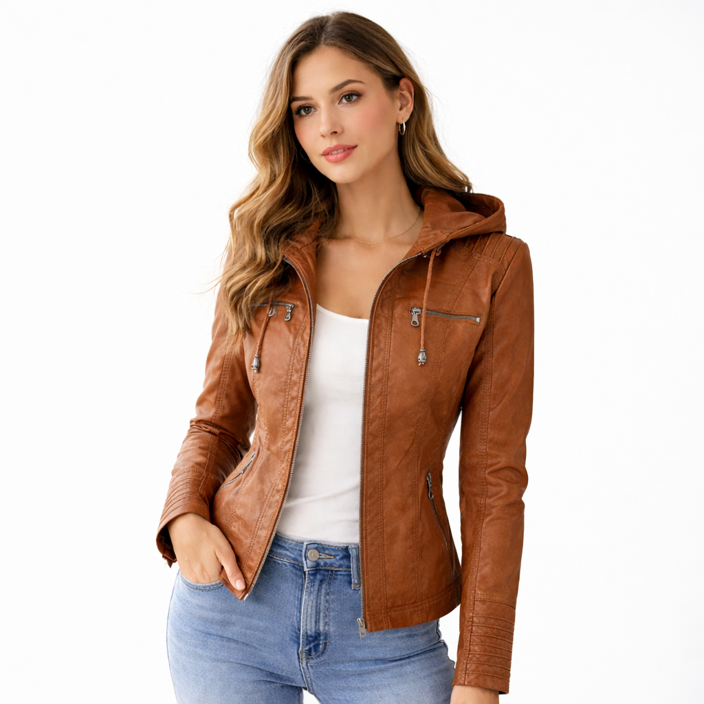 Carolina | Elegant Leather Jacket with Detachable Hood
