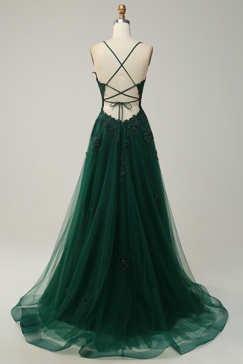 Stylish A-line ball gown with spaghetti straps and lacing - Julia