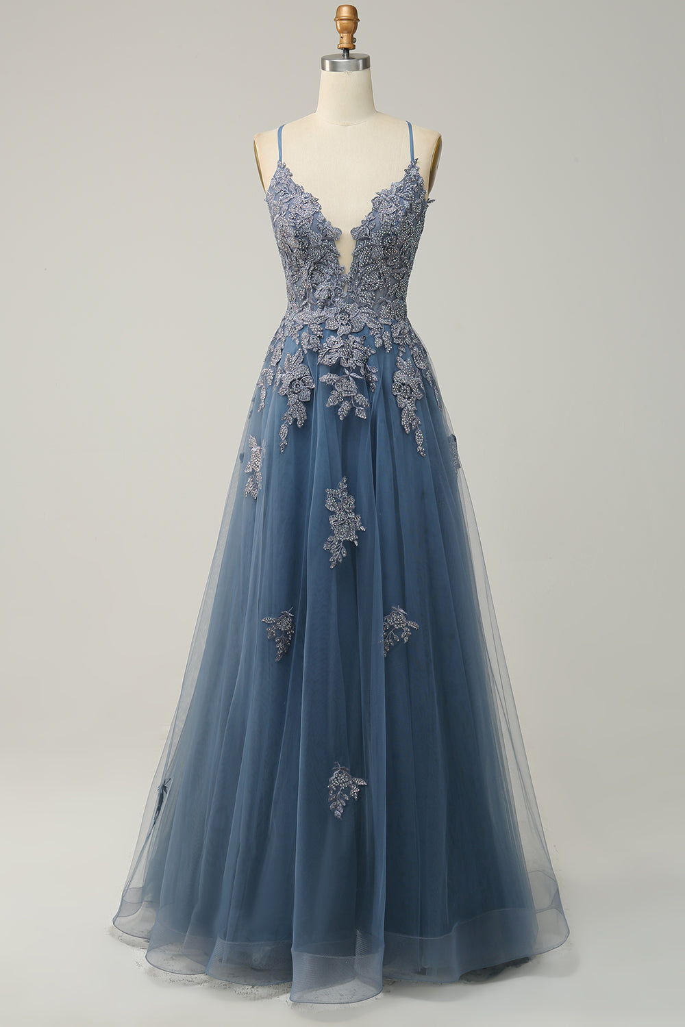 Stylish A-line ball gown with spaghetti straps and lacing - Julia