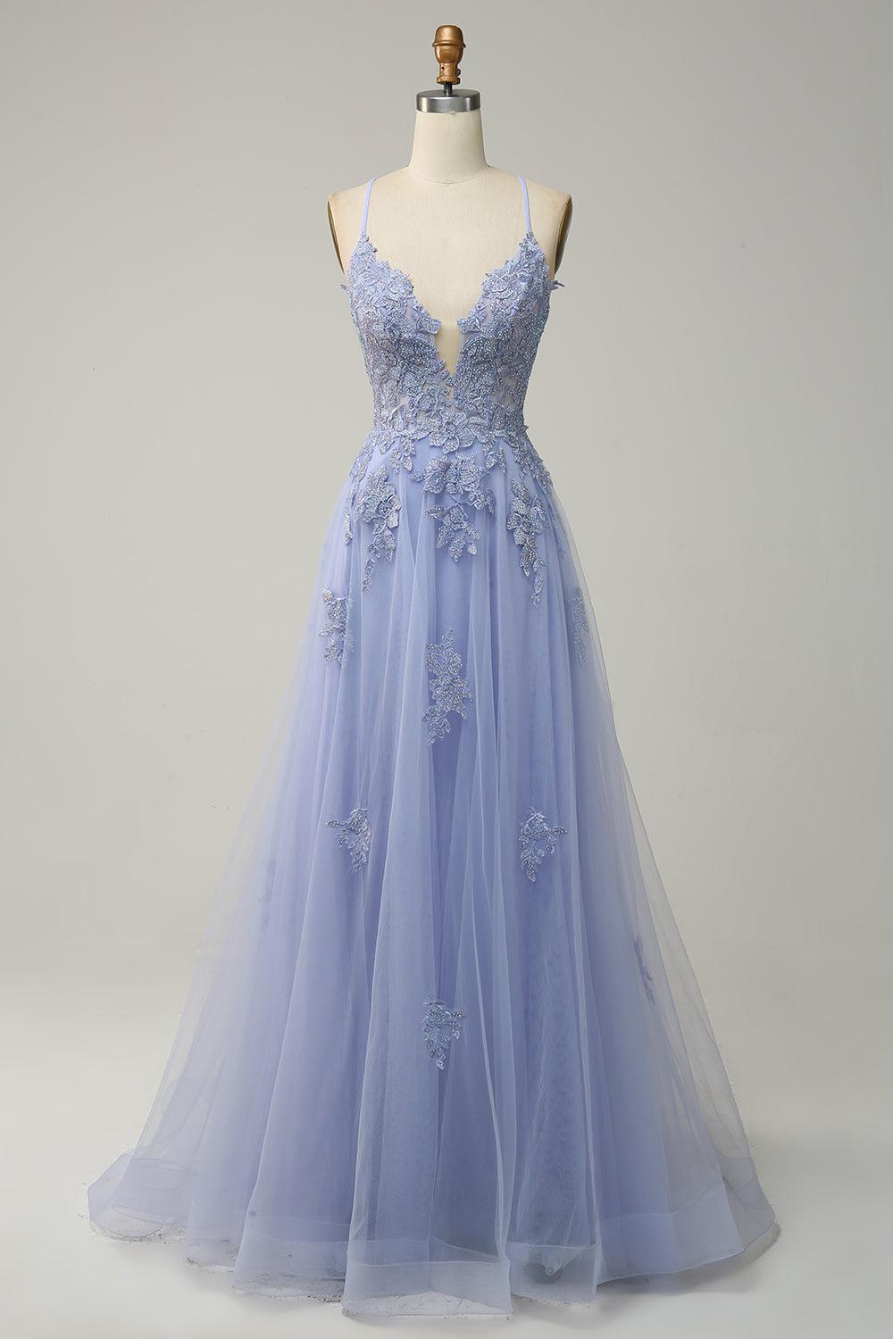 Stylish A-line ball gown with spaghetti straps and lacing - Julia